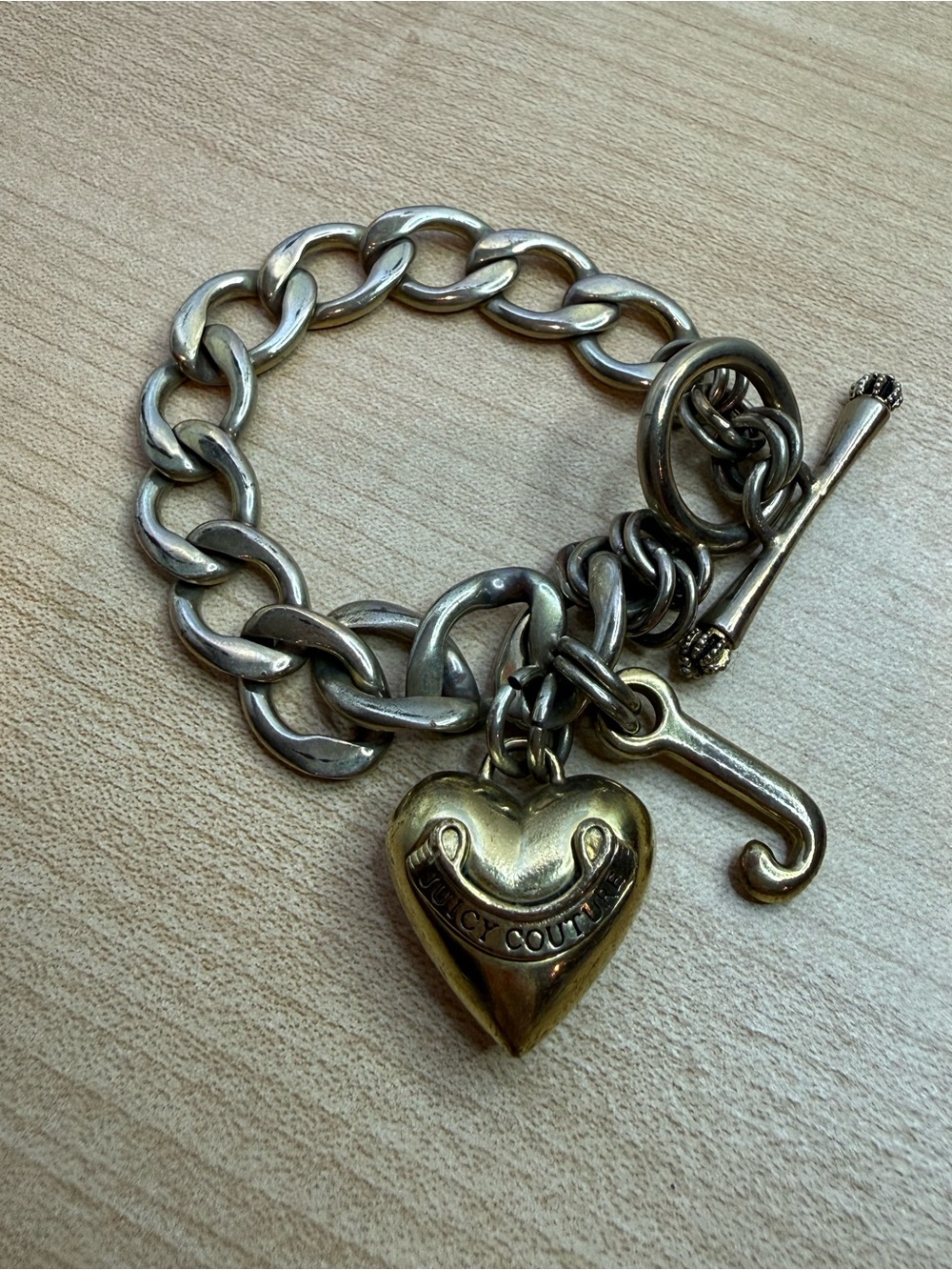 Vintage Juicy Couture Heart Charm Chain Bracelet